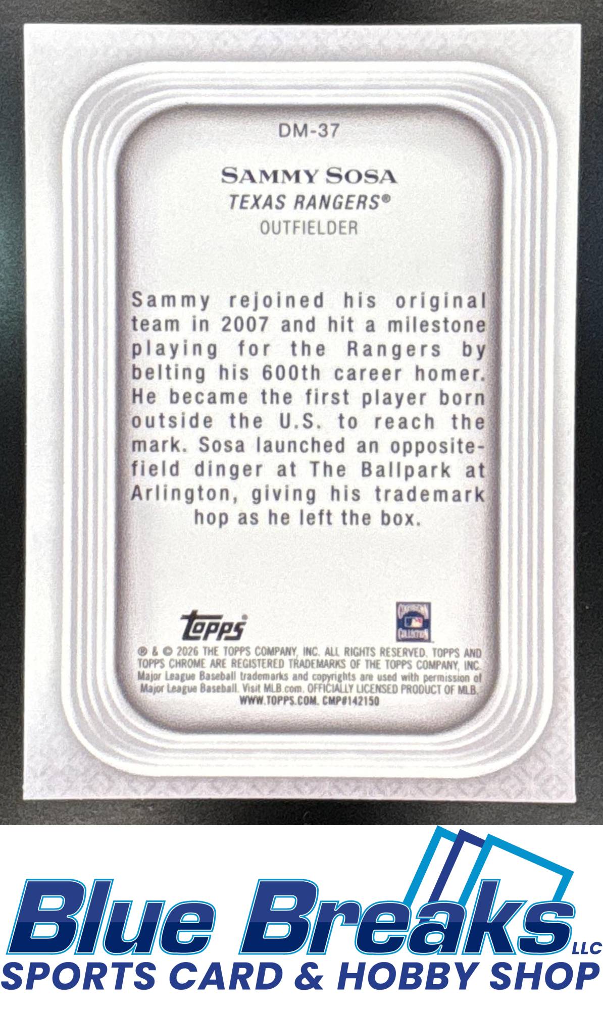 2026 Topps Chrome Diamond Moments Sammy Sosa #DM-37 Texas Rangers