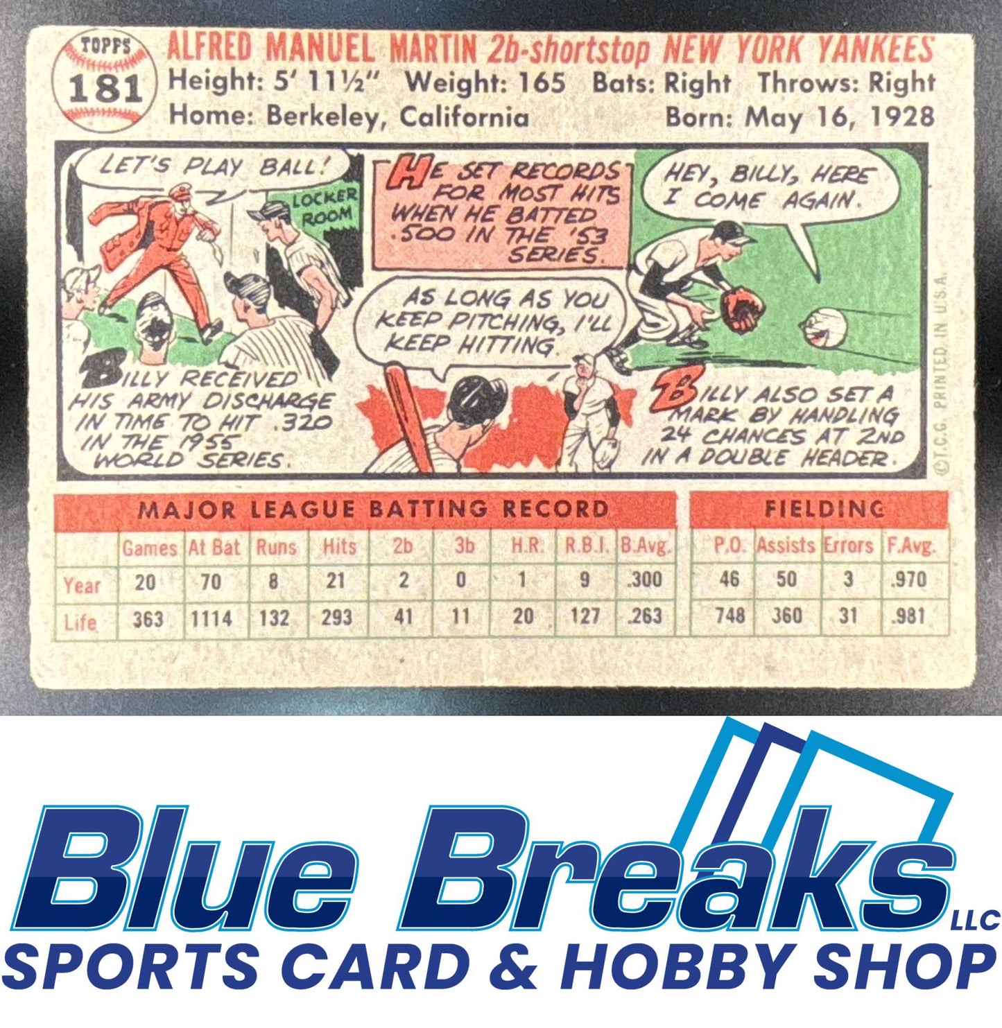 1956 Topps - Billy Martin #181 New York Yankees