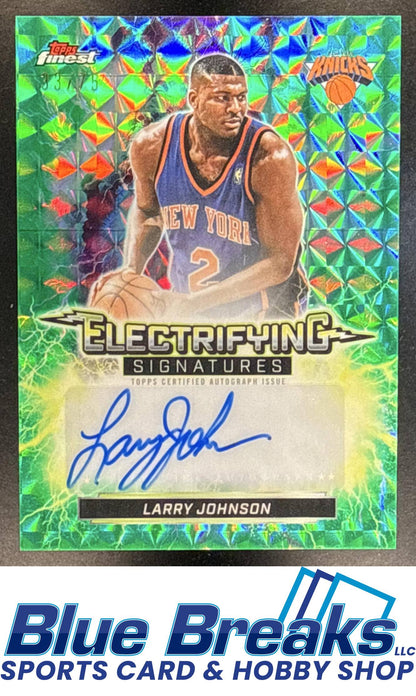 2025 Topps Finest Larry Johnson #ESG-LJ Electrifying Signatures Green Geometric Refractor 33/75 Auto New York Knicks
