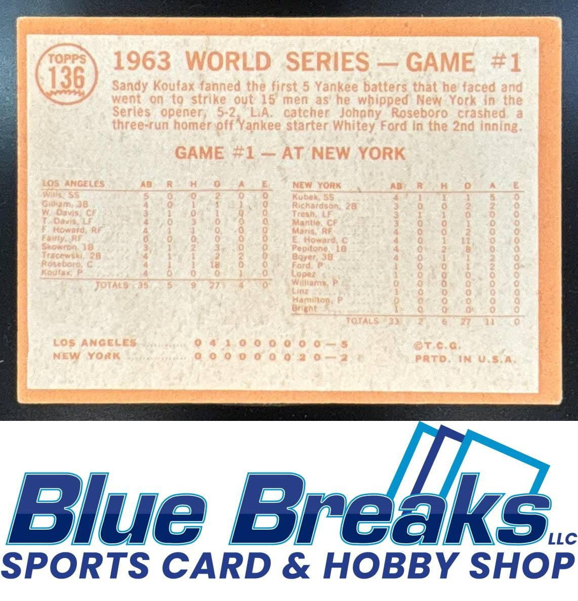 1964 Topps World Series Game #1 - Koufax Strikes Out 15 #136