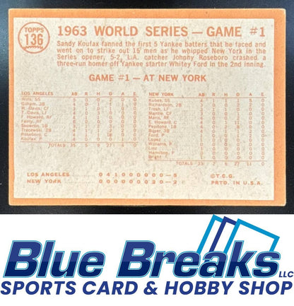 1964 Topps World Series Game #1 - Koufax Strikes Out 15 #136