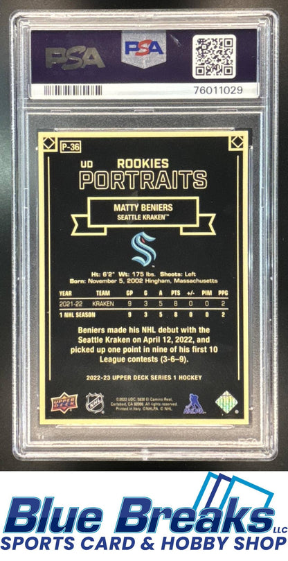2022 Upper Deck Portraits Matty Beniers #P-36 PSA 10 Seattle Kraken