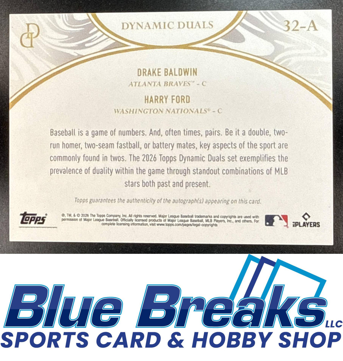 2026 Topps Dynamic Duals Auto Purple Harry Ford Drake Baldwin 7/75 #32-A Atlanta Braves Washington Nationals