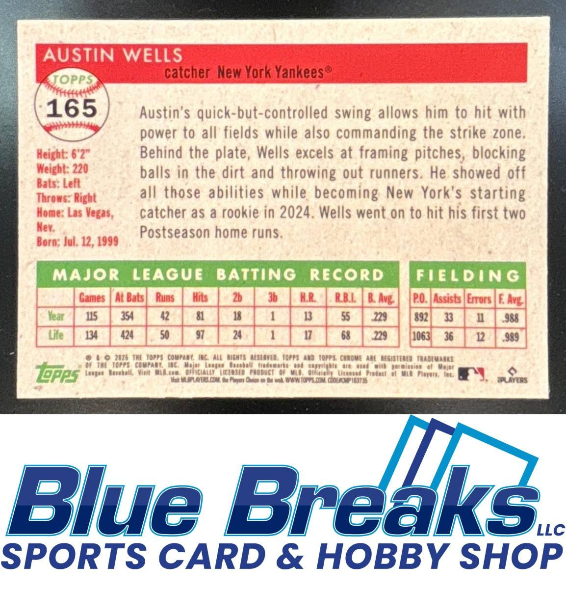 2025 Topps Chrome Platinum Anniversary Austin Wells #165 Vibrations Refractor 052/250
