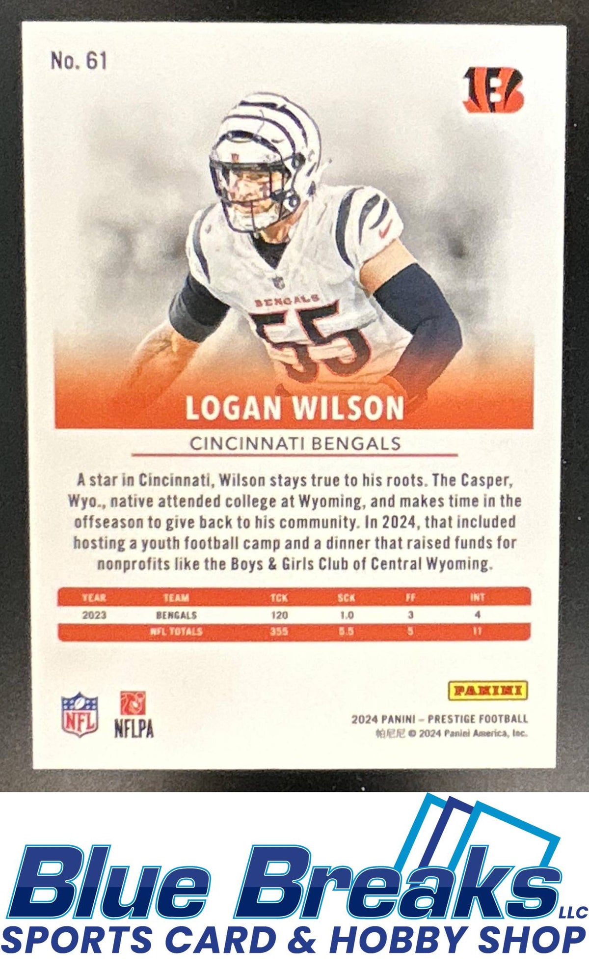 2024 Panini Prestige Gold Xtra Points Logan Wilson 9/75 #61 Cincinnati Bengals