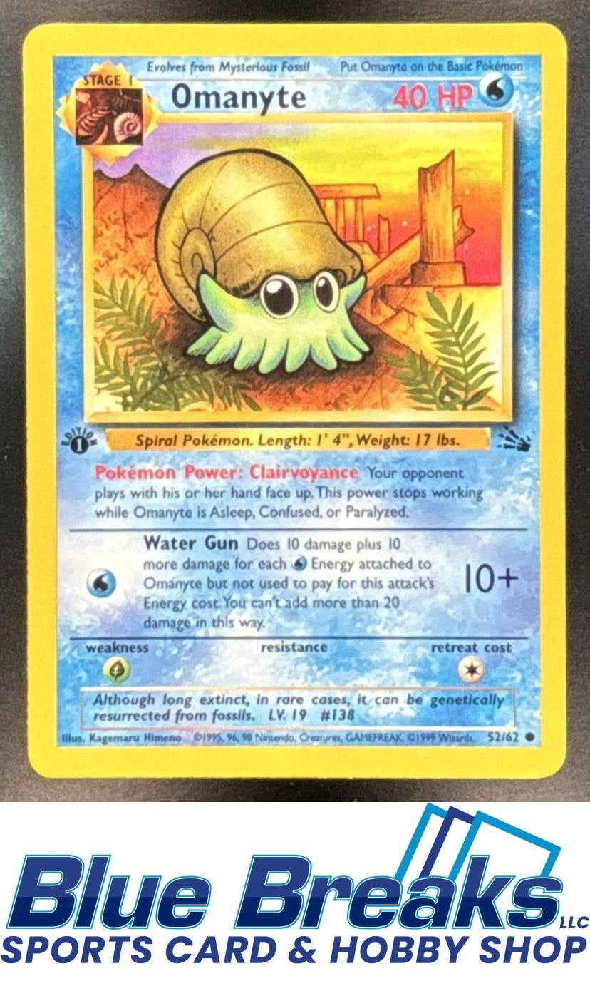 1999 Pokemon Fossil 1st Edition Omanyte #52/62