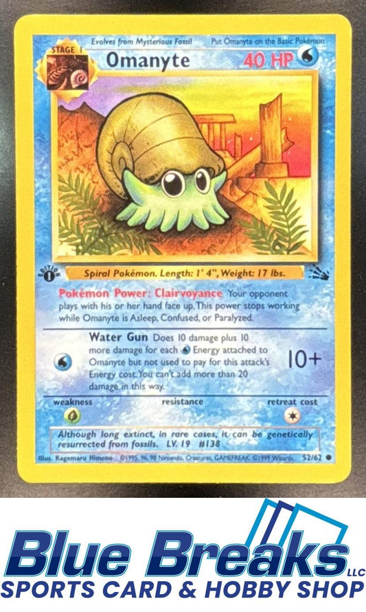 1999 Pokemon Fossil 1st Edition Omanyte #52/62