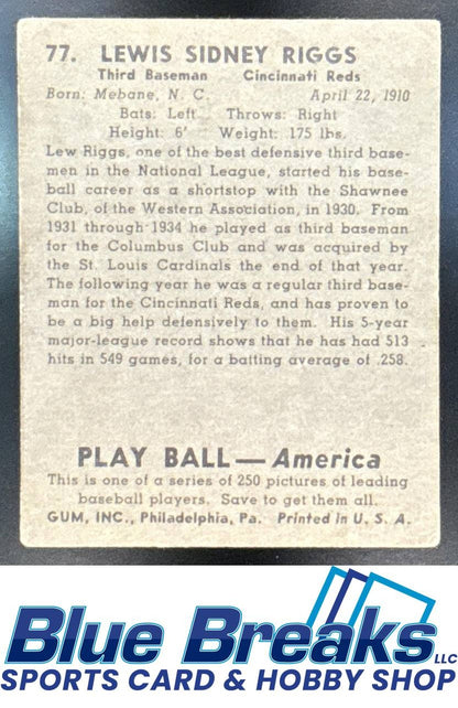 1939 Play Ball Lewis Riggs #77 Reds