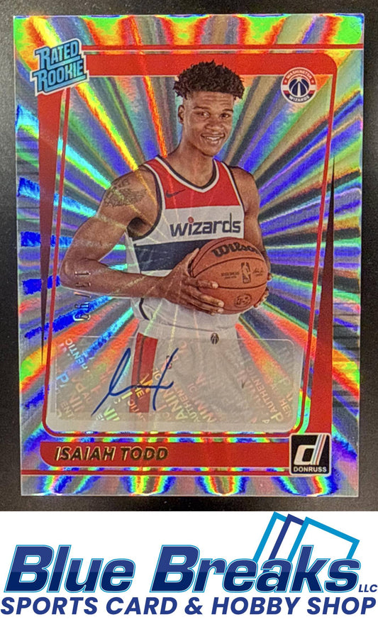 2021 Panini Donruss Isaiah Todd #237 Rated Rookie Signatures Holo Laser 13/99 RC Auto Washington Wizards