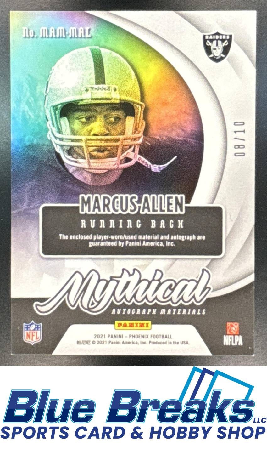 2021 Panini Phoenix Marcus Allen #MAM-MAL Mythical Auto Materials Green 08/10 Los Angeles Raiders