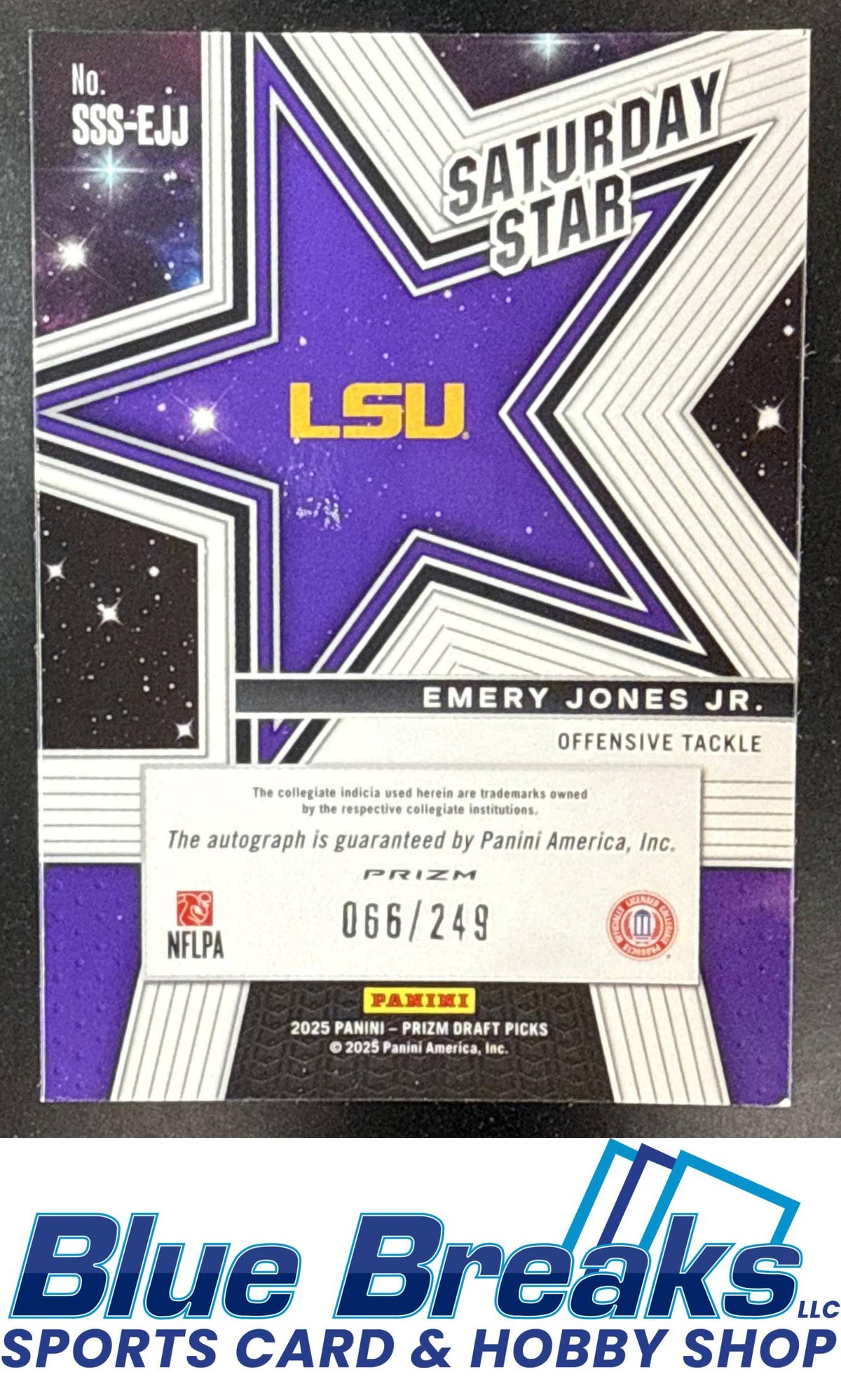 2025 Panini Prizm Draft Picks Emery Jones Jr. #SSS-EJJ Saturday Star Signatures Blue 066/249 Auto Baltimore Ravens