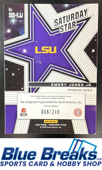 2025 Panini Prizm Draft Picks Emery Jones Jr. #SSS-EJJ Saturday Star Signatures Blue 066/249 Auto Baltimore Ravens