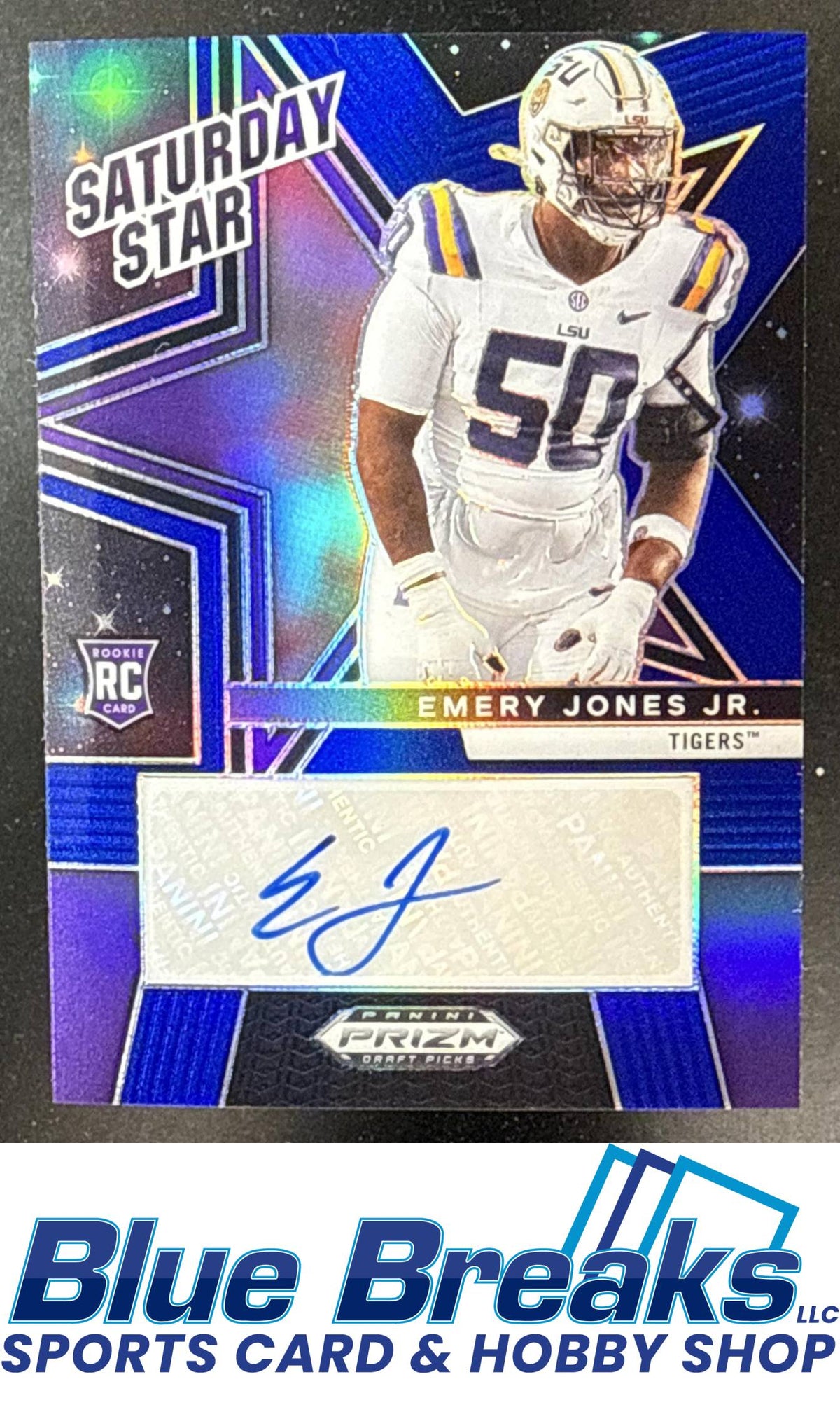 2025 Panini Prizm Draft Picks Emery Jones Jr. #SSS-EJJ Saturday Star Signatures Blue 066/249 Auto Baltimore Ravens