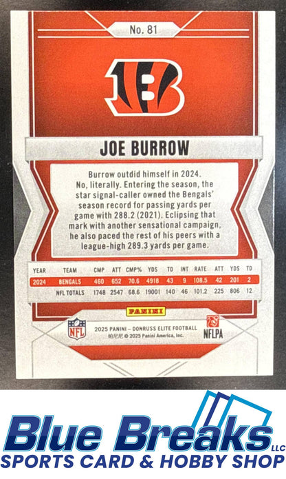 2025 Panini Donruss Elite Joe Burrow #81 Status Metallic Orange 179/849 Cincinnati Bengals