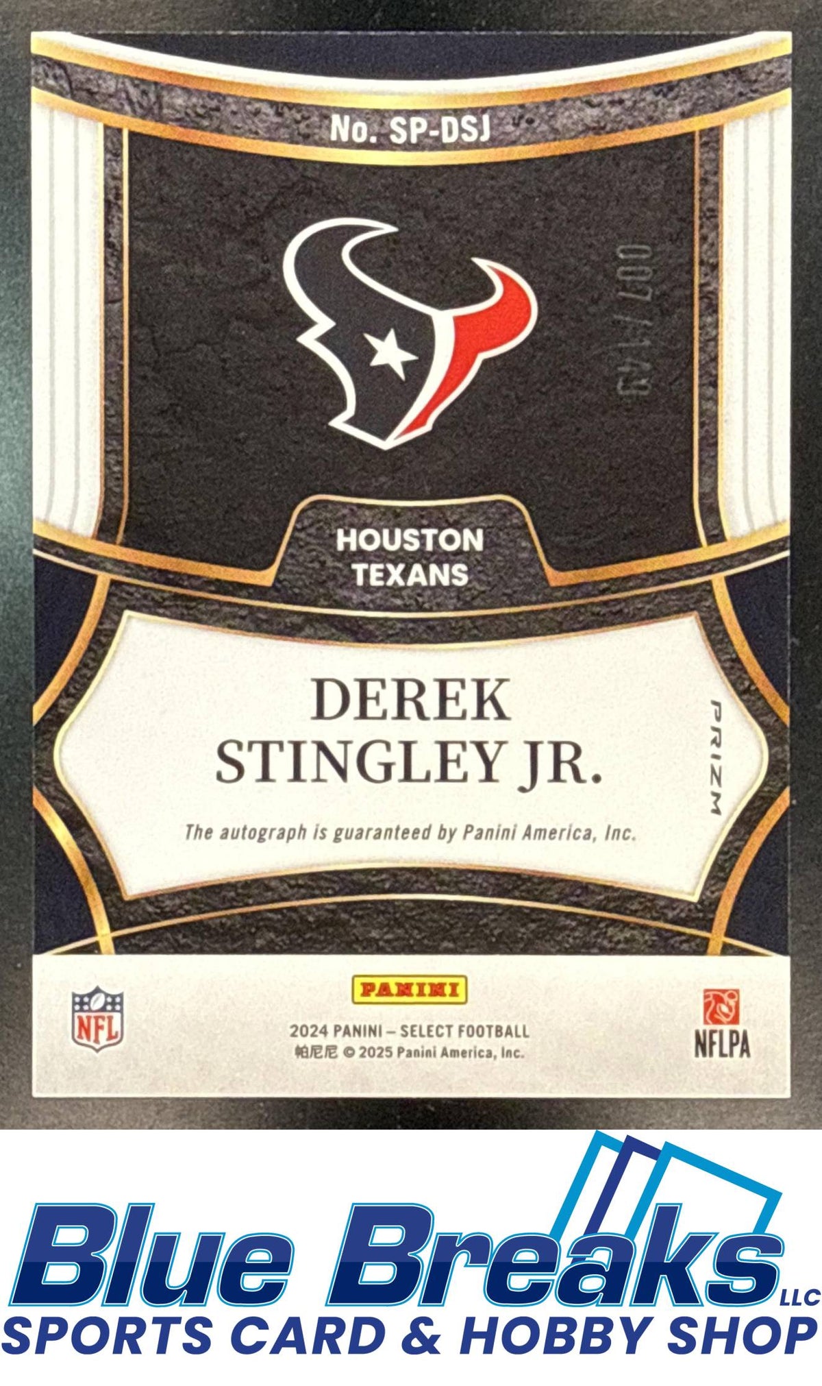 2024 Panini Select Derek Stingley Jr. #SP-DSJ Signatures Blue Prizm 007/149 Auto Houston Texans