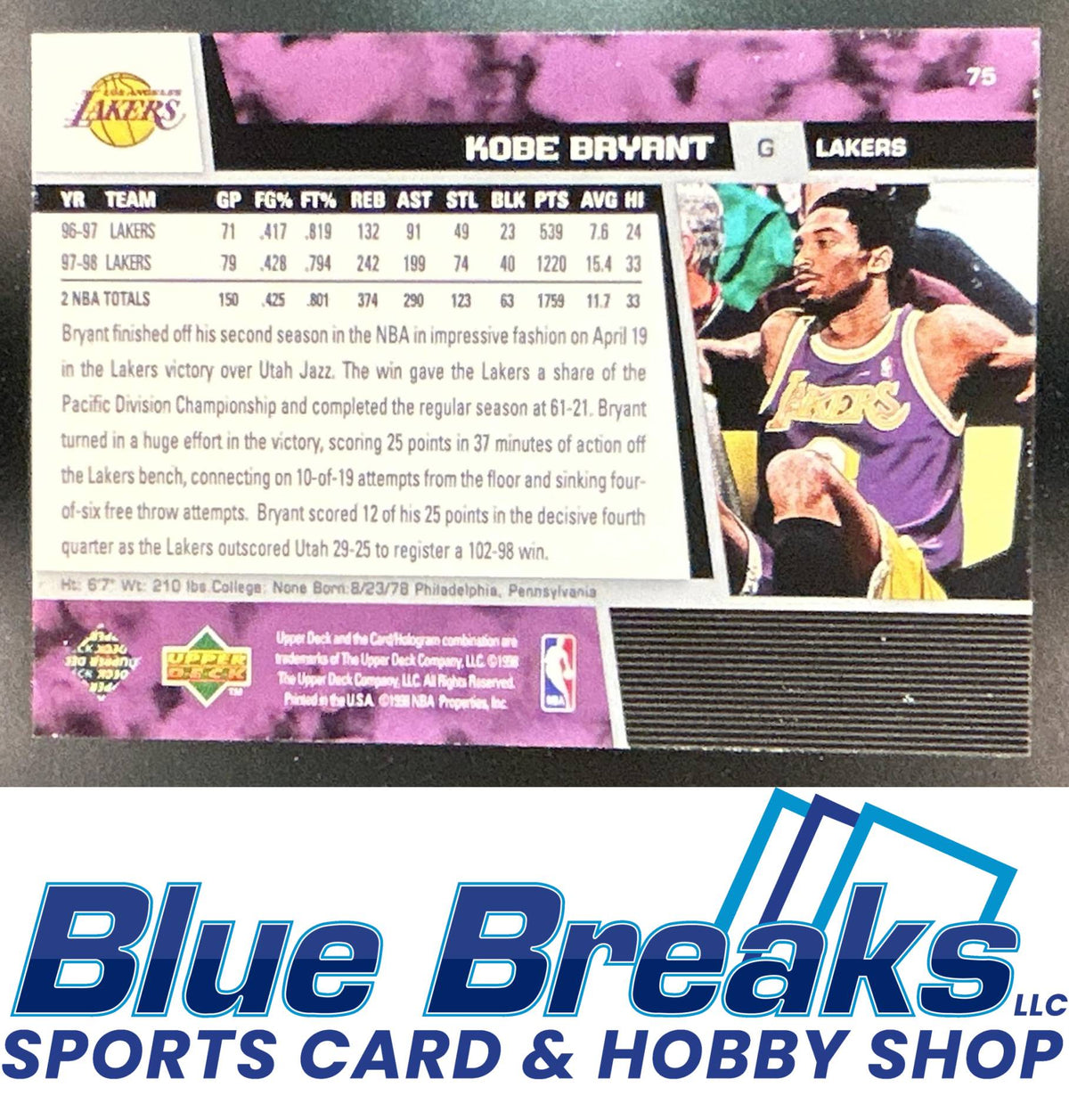 1998-99 Upper Deck Kobe Bryant #75 Los Angeles Lakers