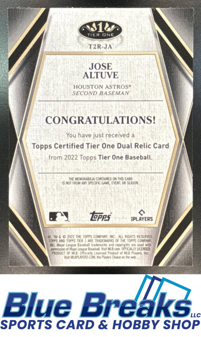 2022 Topps Tier One Jose Altuve #T2R-JA Relics Dual Patch 20/25 Houston Astros
