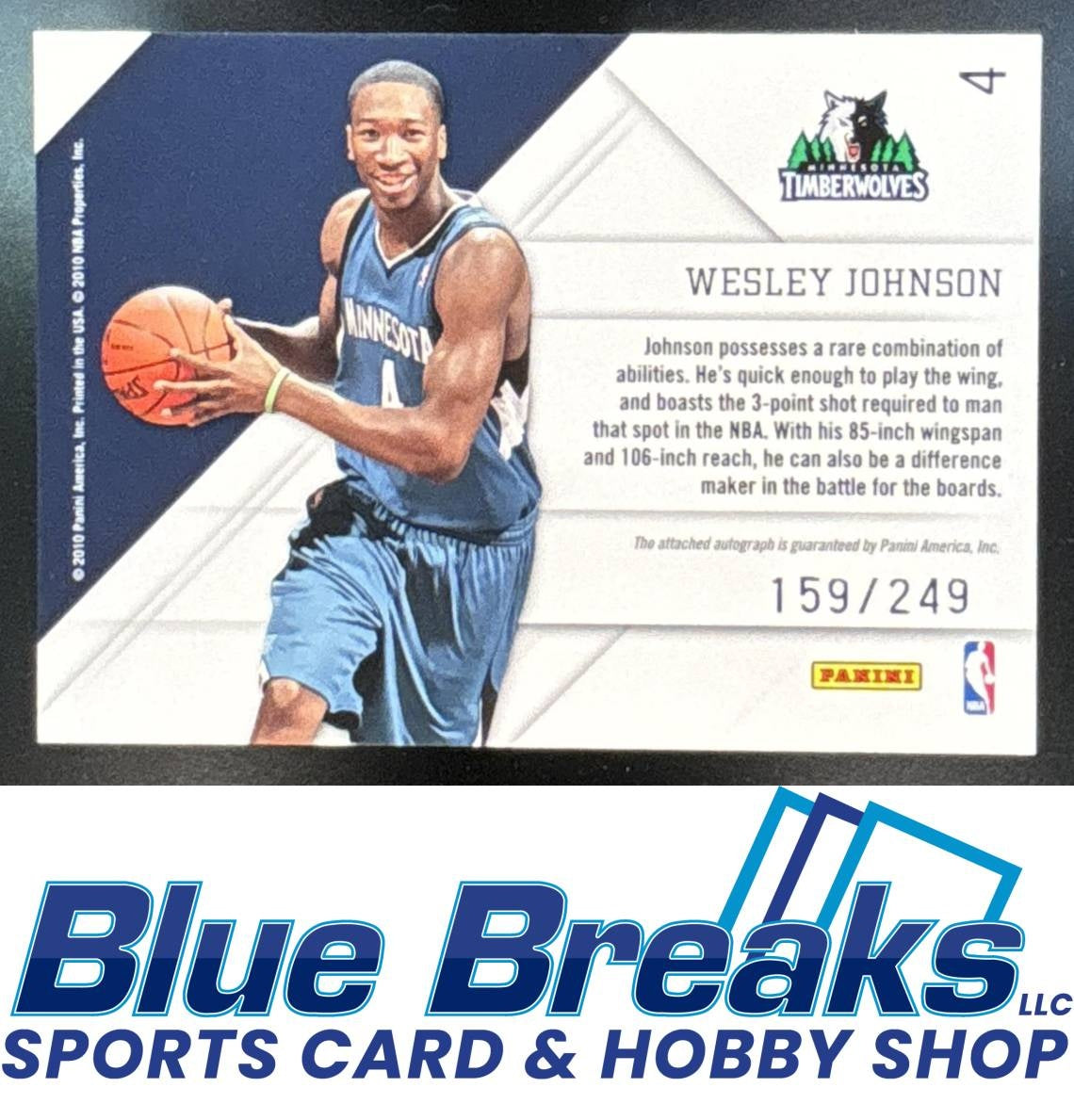 2010 Panini Prestige Wesley Johnson #4 Prestigious Picks Signatures Black 159/249 RC Auto