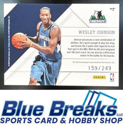 2010 Panini Prestige Wesley Johnson #4 Prestigious Picks Signatures Black 159/249 RC Auto