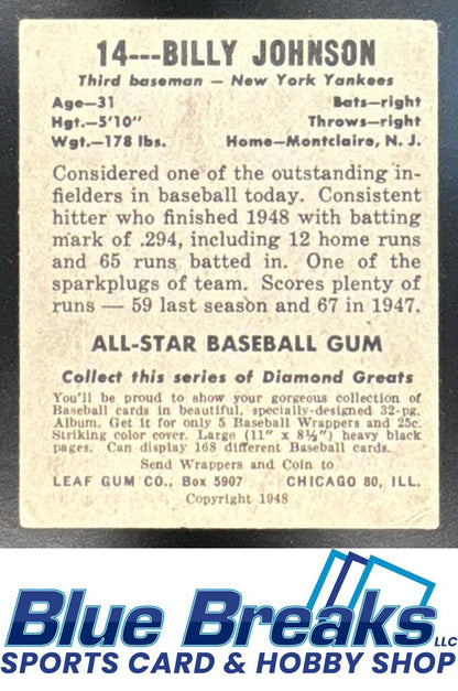 1948 Leaf Billy Johnson [RC] #14 New York Yankees