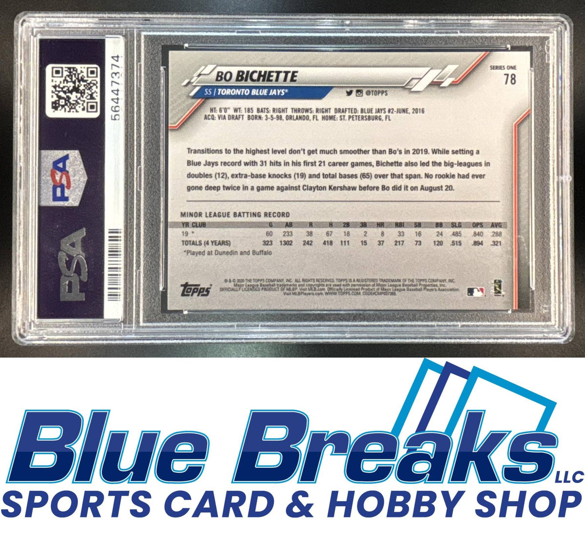 2020 Topps Bo Bichette RC #78 PSA 10 Blue Jays