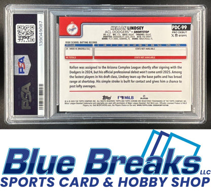 2025 Topps Pro Debut Kellon Lindsey #PDC-99 Chrome Green Refractor 13/99 PSA 9 Los Angeles Dodgers
