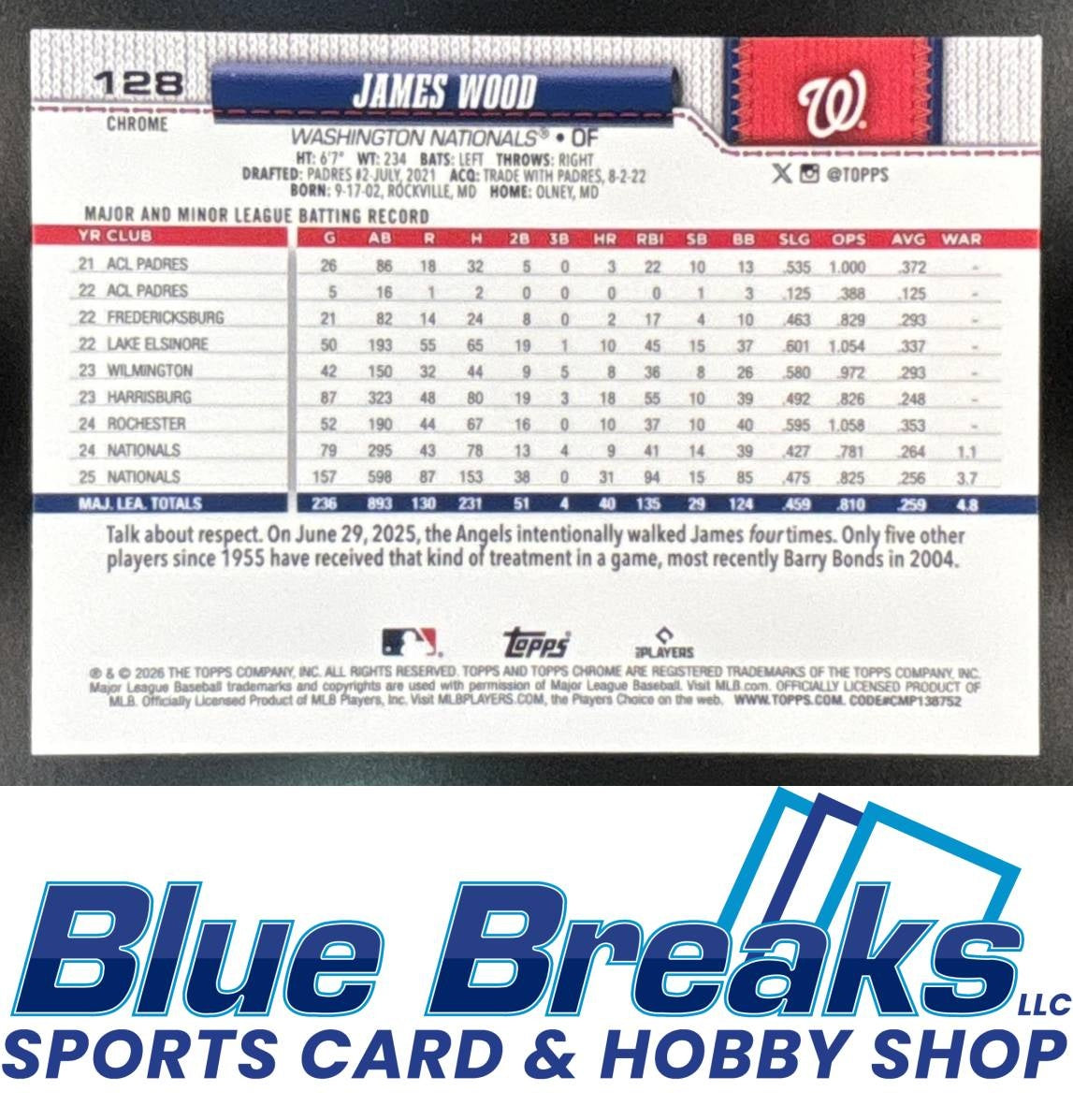 2026 Topps Chrome Image Variation James Wood [RC] #128 Washington Nationals