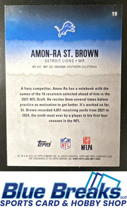 2025 Topps Signature Class Amon-Ra St. Brown #19 Veteran Purple Foil 015/100 Detroit Lions