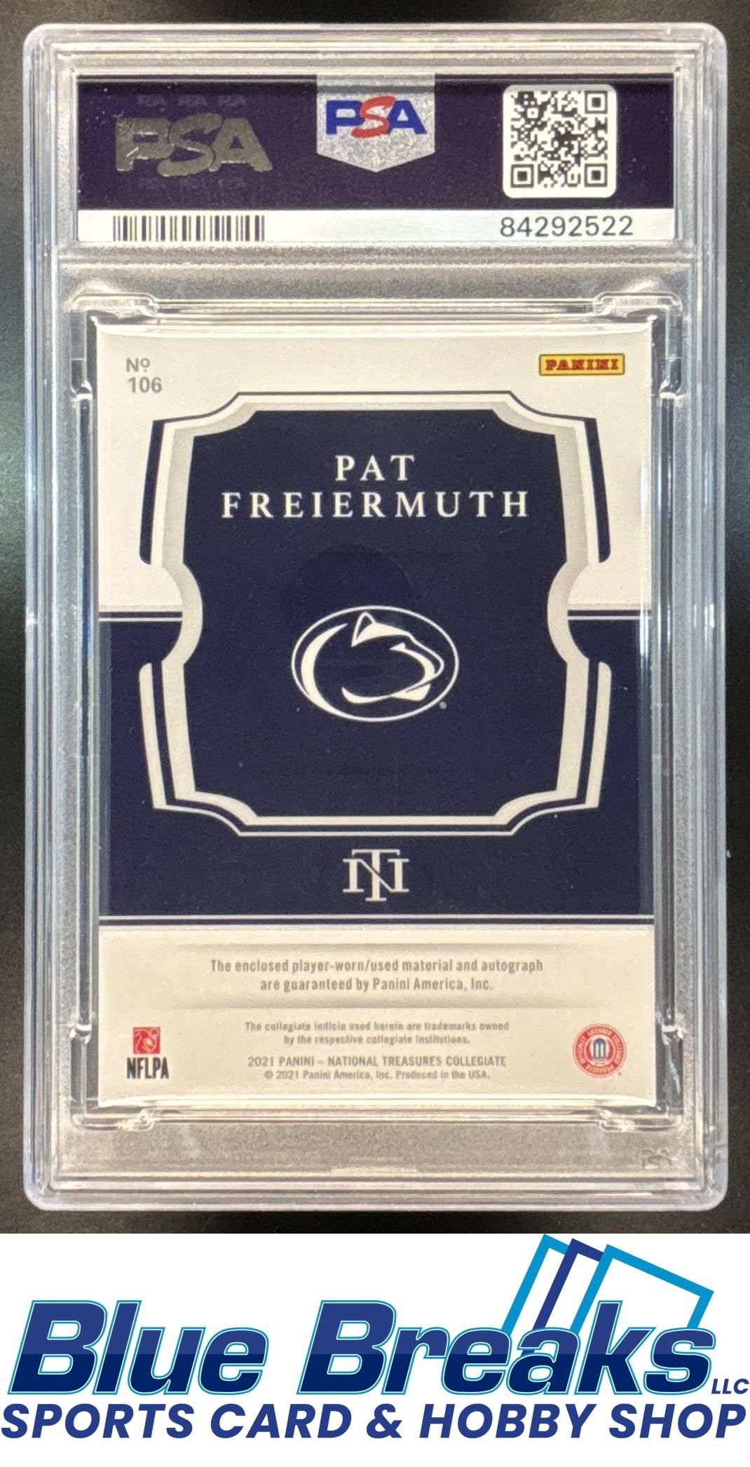 2021 Panini National Treasures Collegiate Pat Freiermuth #106 54/99 Relic Auto RC PSA 8