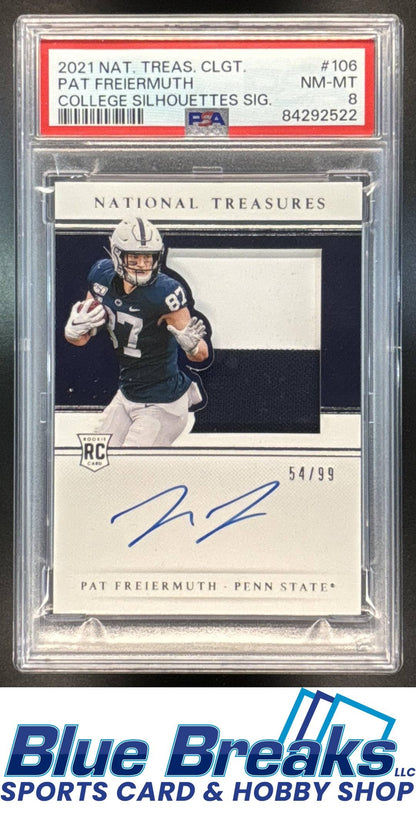 2021 Panini National Treasures Collegiate Pat Freiermuth #106 54/99 Relic Auto RC PSA 8