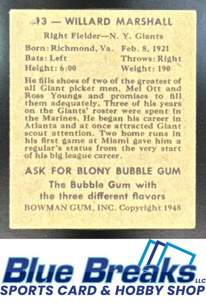 1948 Bowman Willard Marshall [RC] #13 RC Giants