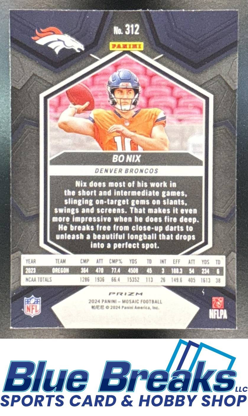 2024 Panini Mosaic Camo Pink Prizm Bo Nix RC #312 Denver Broncos