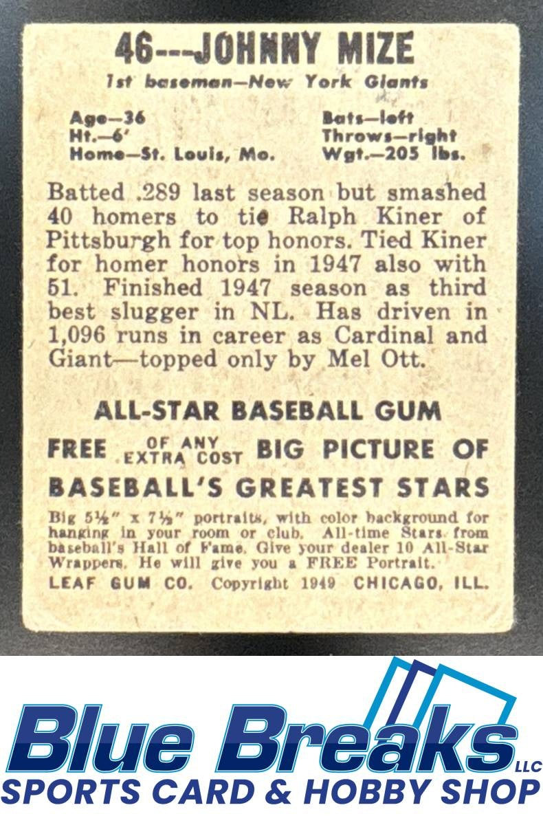1946 Leaf Johnny Mize #46 a Giants