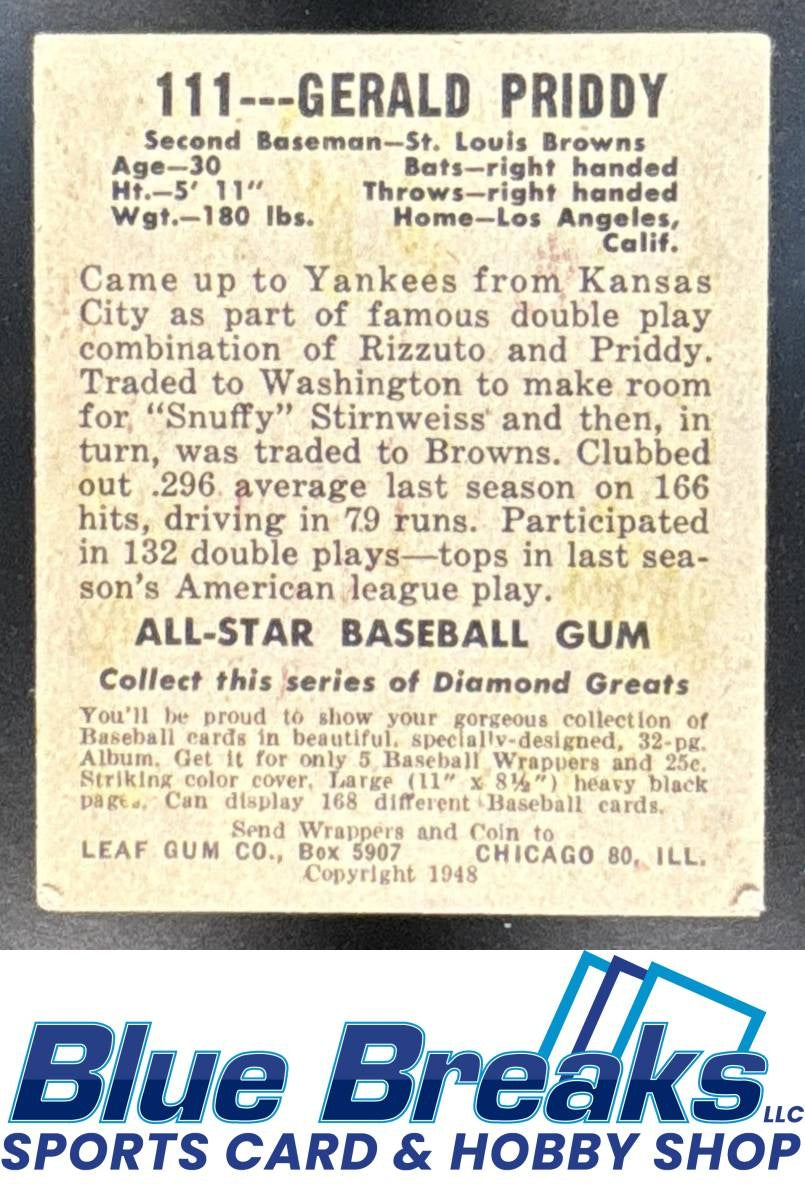 1948 Leaf Gerald Priddy [RC] #111 RC St. Louis Browns