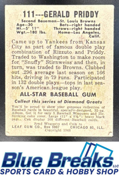 1948 Leaf Gerald Priddy [RC] #111 RC St. Louis Browns