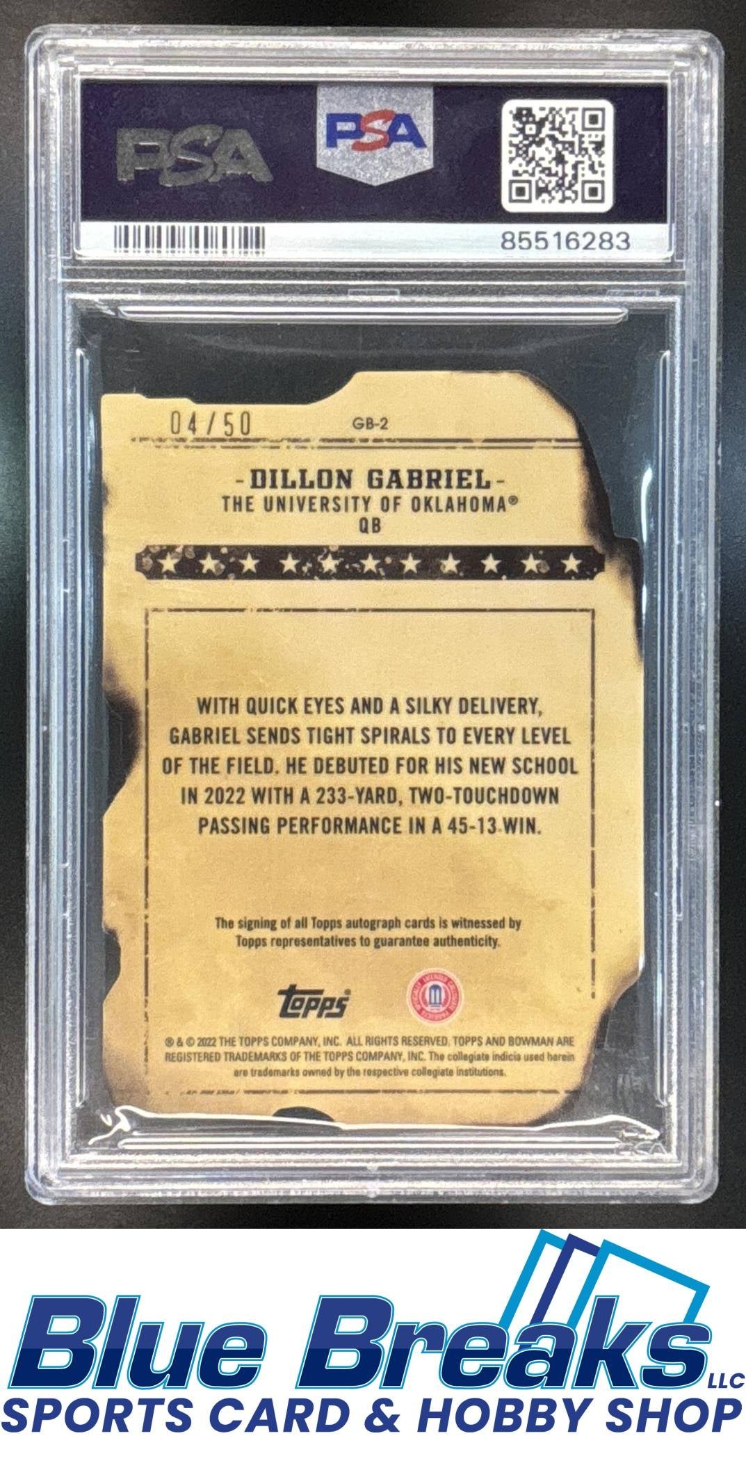2022 Bowman's Best University Dillon Gabriel #GB-2 Gunslingers & Bandits Die Cut Auto Lava 04/50 PSA 9