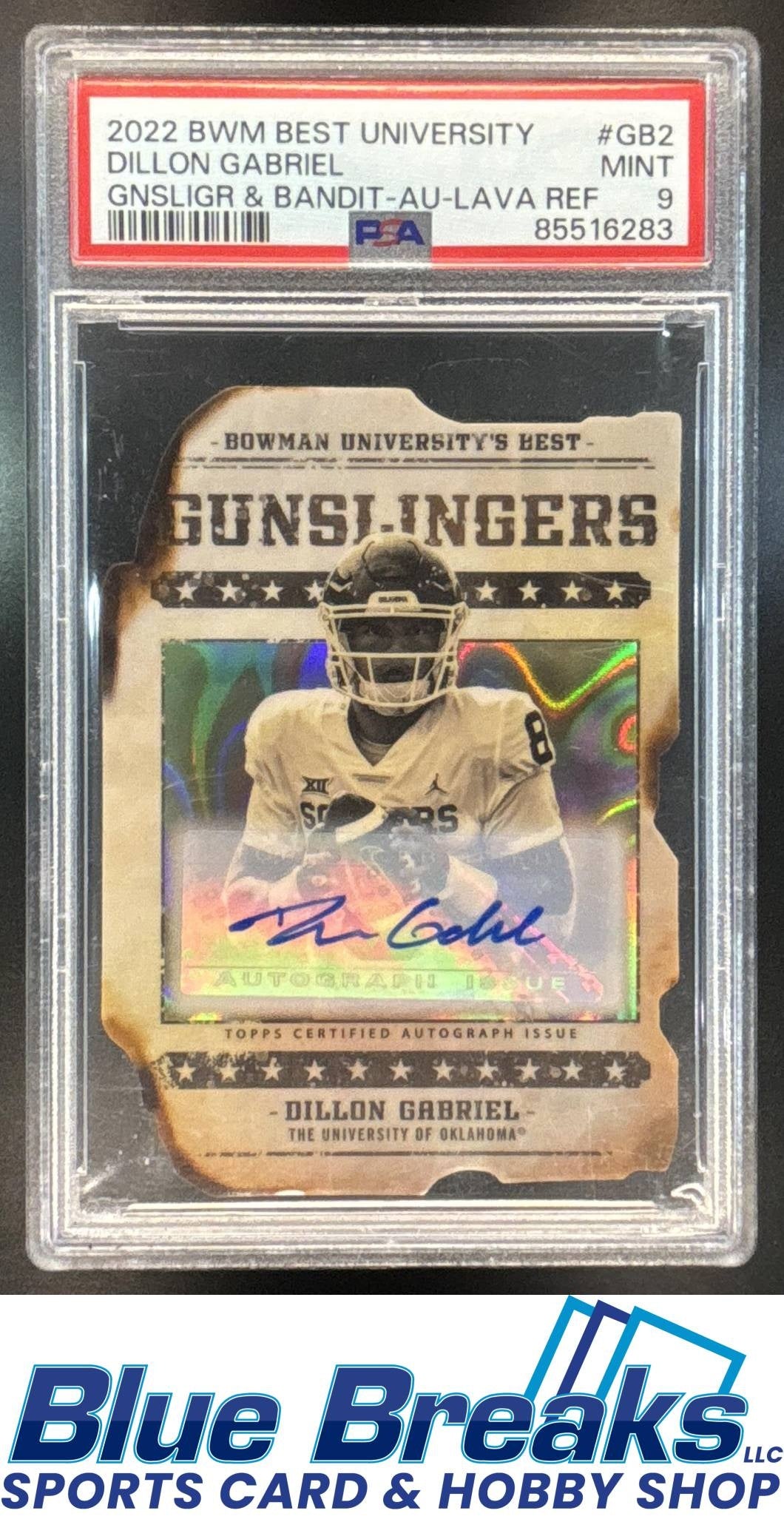 2022 Bowman's Best University Dillon Gabriel #GB-2 Gunslingers & Bandits Die Cut Auto Lava 04/50 PSA 9