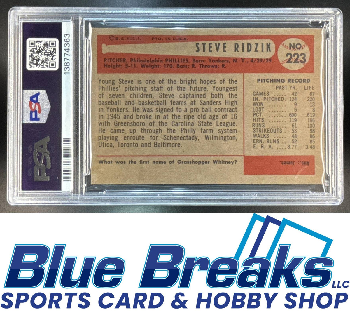 1954 Bowman Steve Ridzik [RC] #223 PSA 5 Phillies