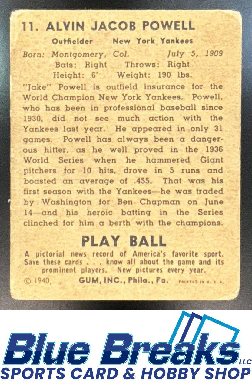 1940 Play Ball Alvin Jacob Powell #11 Yankees