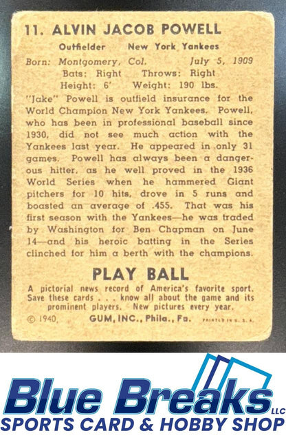1940 Play Ball Alvin Jacob Powell #11 Yankees
