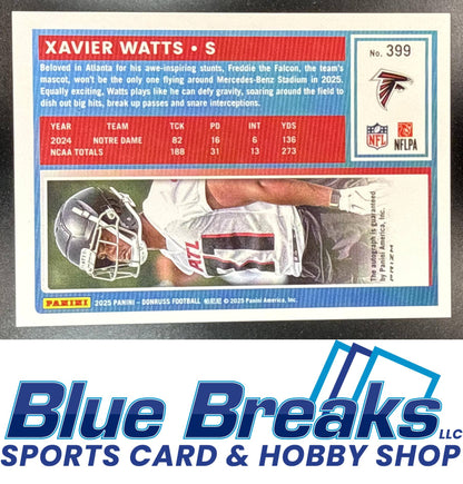 2025 Panini Donruss Xavier Watts #399 Optic Rated Rookie Preview Auto RC Atlanta Falcons