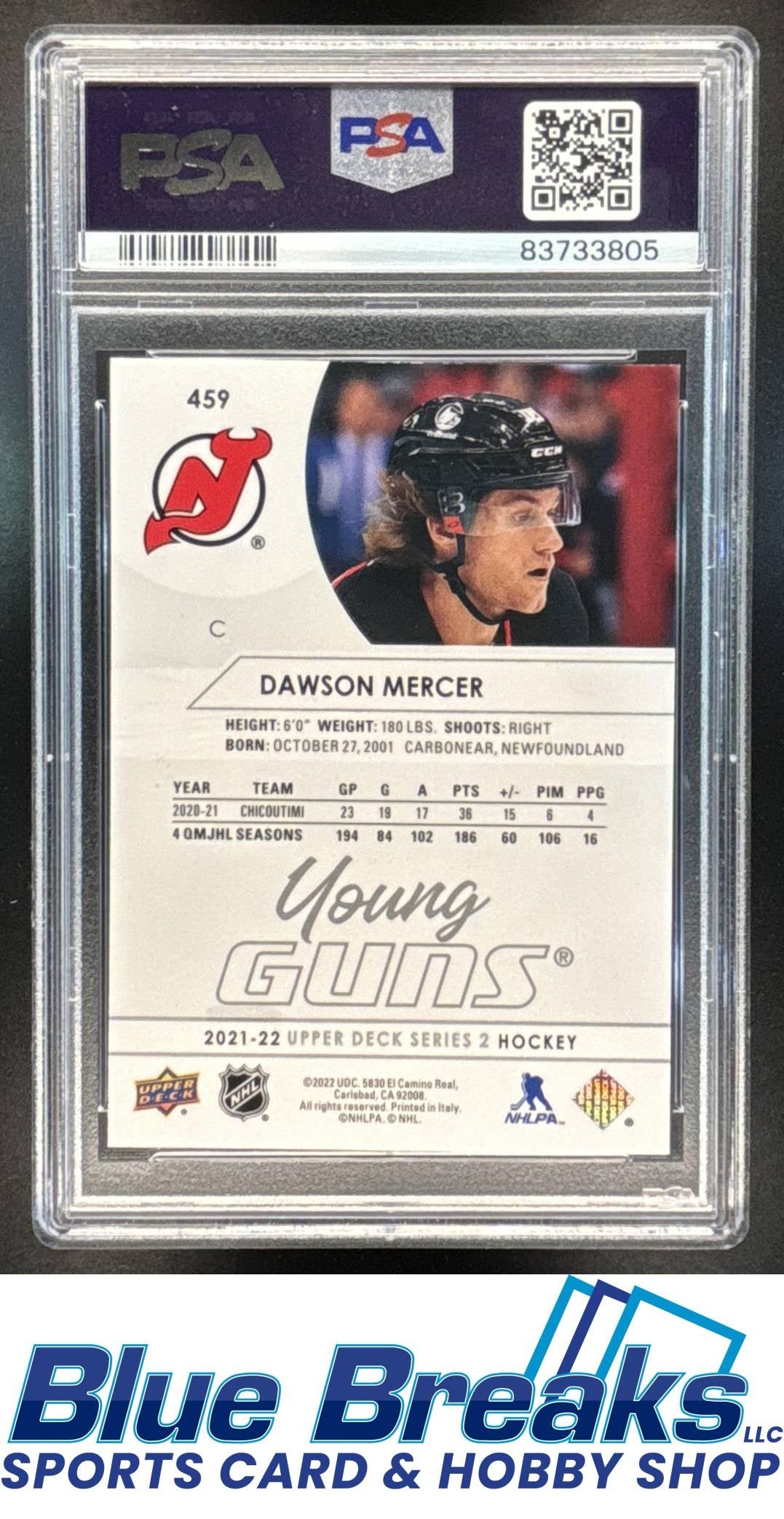 2021 Upper Deck Dawson Mercer #459 Young Guns RC PSA 10