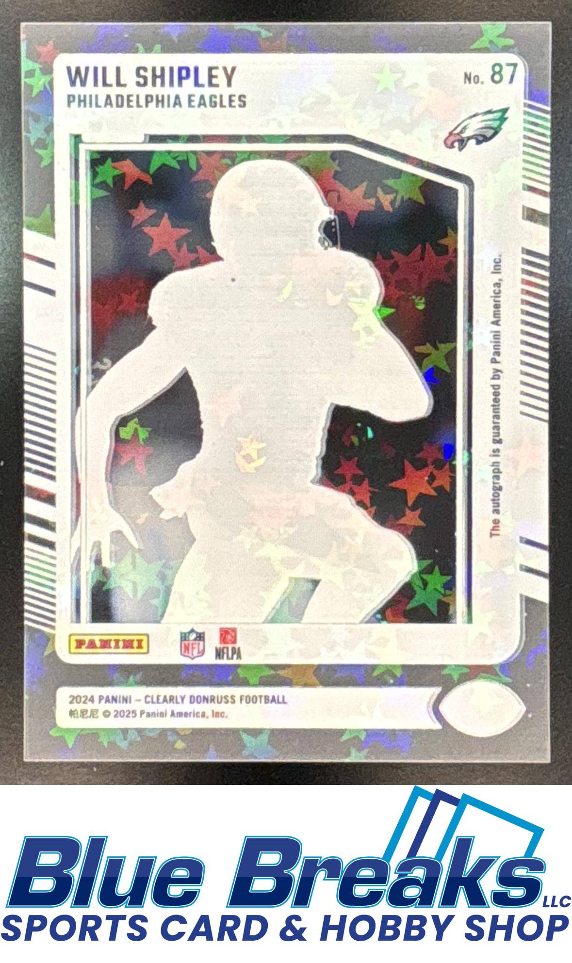 2024 Panini Clearly Donruss Will Shipley #87 Rated Rookie Auto Stars 32/49 Philadelphia Eagles