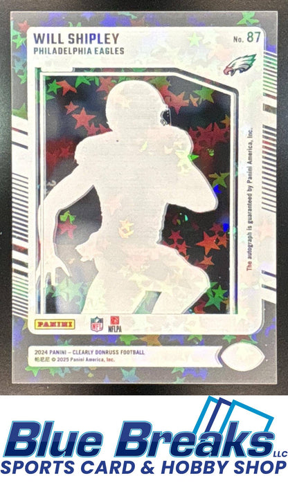 2024 Panini Clearly Donruss Will Shipley #87 Rated Rookie Auto Stars 32/49 Philadelphia Eagles