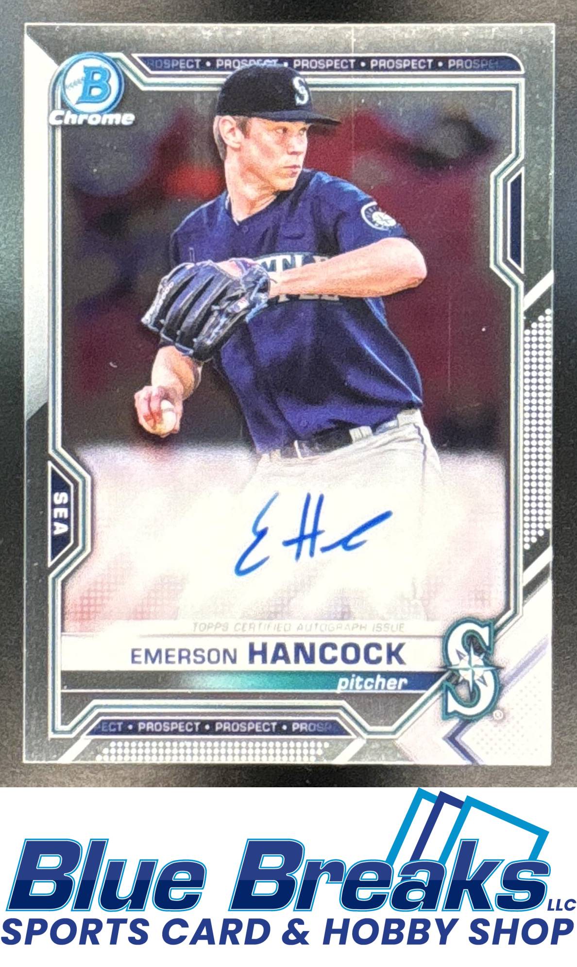 2021 Bowman Chrome Prospect Auto Emerson Hancock #CPA-EHA Seattle Mariners