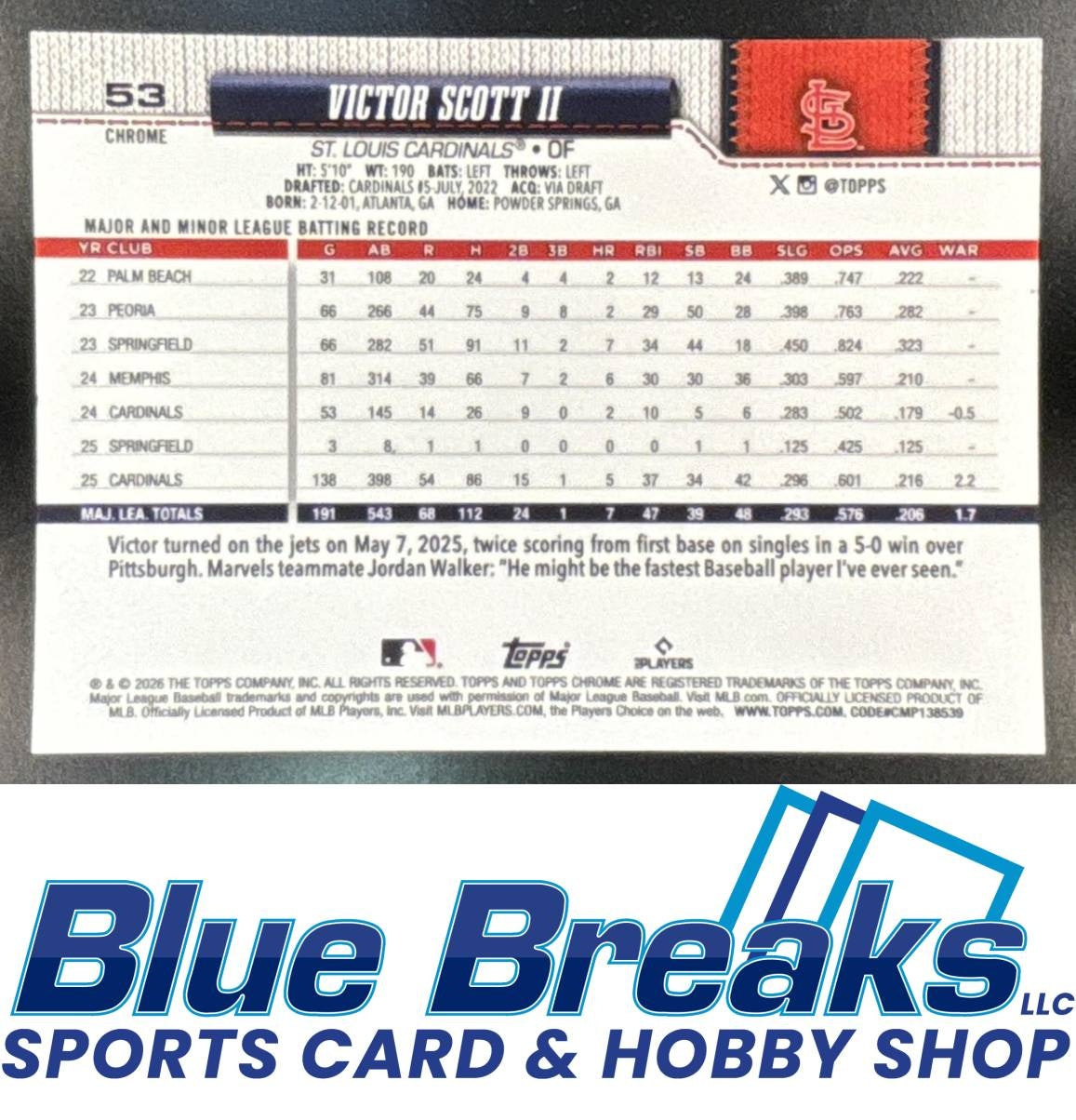 2026 Topps Chrome Victor Scott II #53 Gold Geometric Refractor 47/50 St. Louis Cardinals