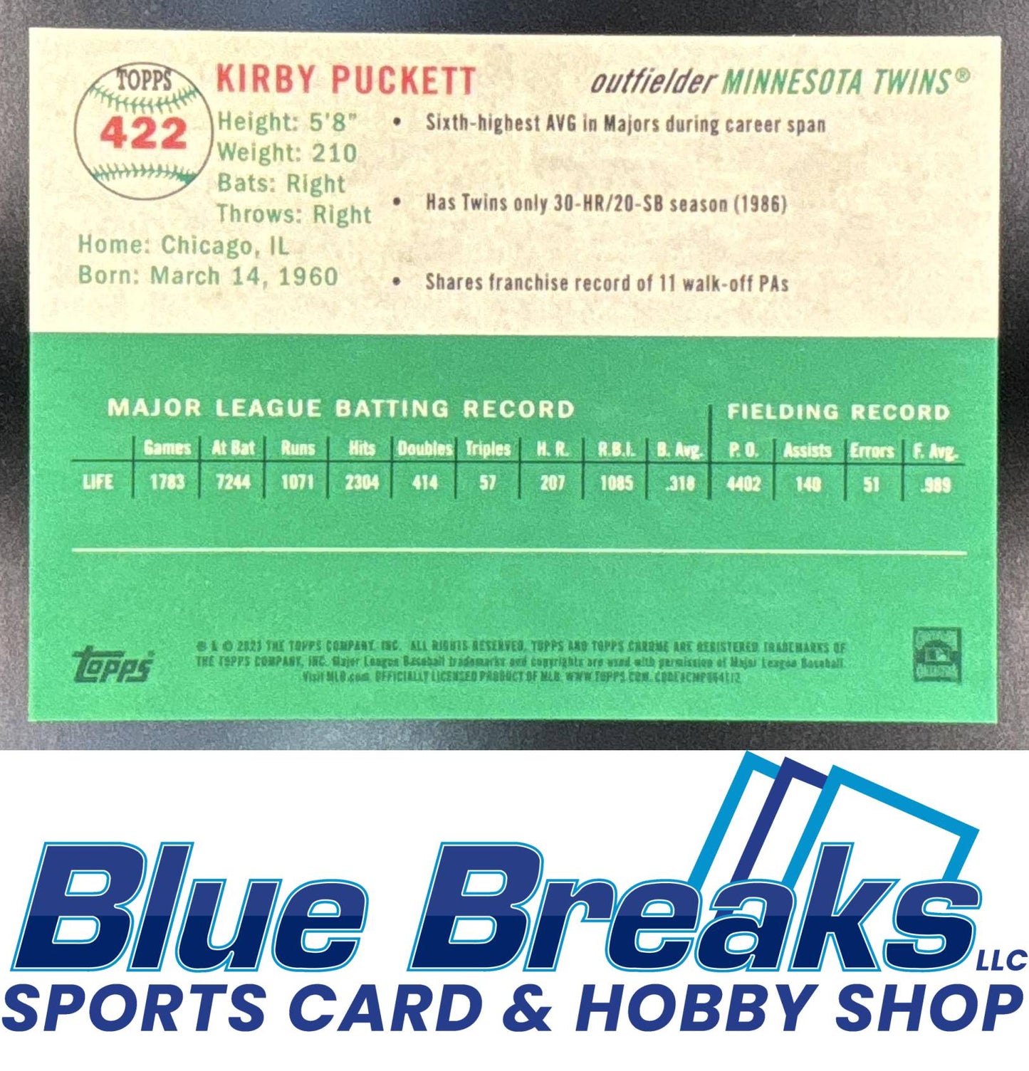 2023 Topps Chrome Platinum Anniversary Kirby Puckett #422 Gold Refractor 25/50 Minnesota Twins