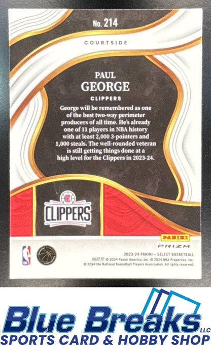 2023 Panini Select Paul George #214 Zebra Prizm SSP Courtside Los Angeles Clippers