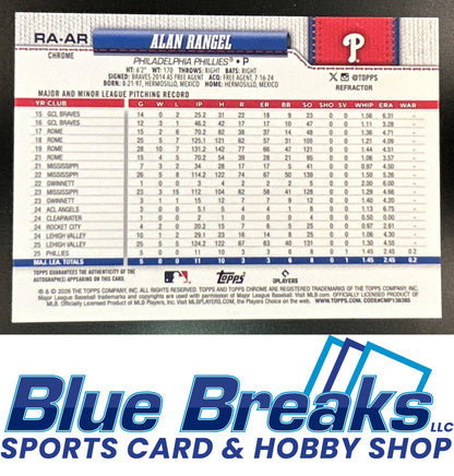 2026 Topps Chrome Alan Rangel #RA-AR Retail Rookie Auto Refractor 216/499 RC Philadelphia Phillies