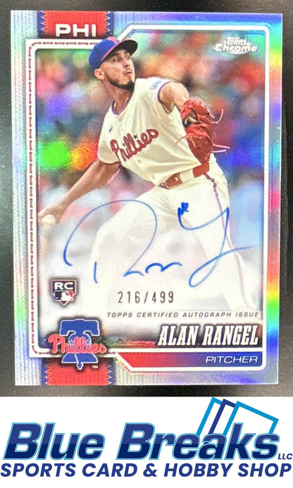 2026 Topps Chrome Alan Rangel #RA-AR Retail Rookie Auto Refractor 216/499 RC Philadelphia Phillies